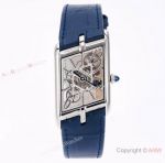 Swiss Replica Cartier new Tank Skeleton Watch Men Blue Leather Strap